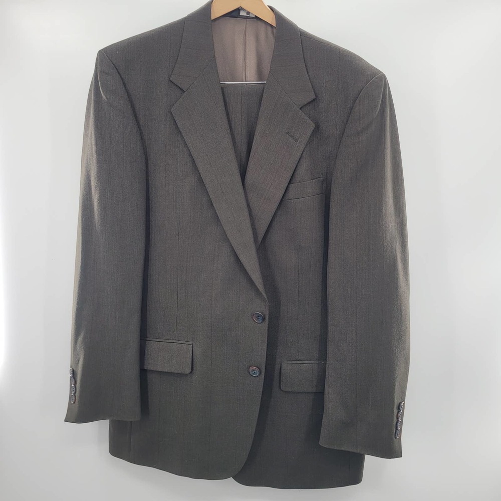 Perry Ellis Bigsby and Kruthers 2 piece olive wool suit set